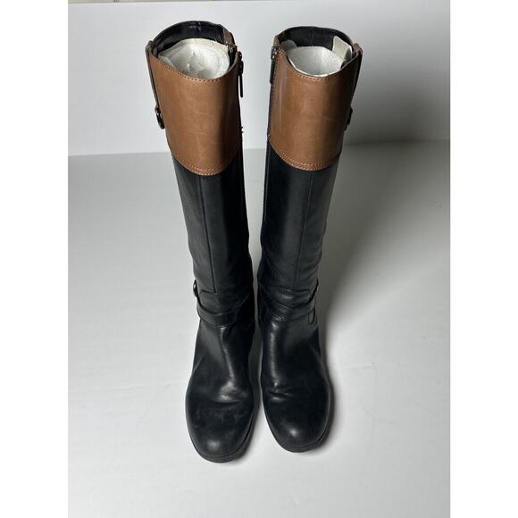 Bandolino Black Brown Leather Buckle Knee High Boots Women's Size 9.5 Equestrian - Picture 7 of 11